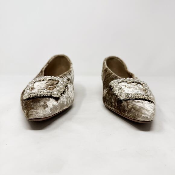 [Sam Edelman] Janina Prosecco Luster Pearl Buckle Velvet Square Toe Flats Size 9 - Picture 3 of 11